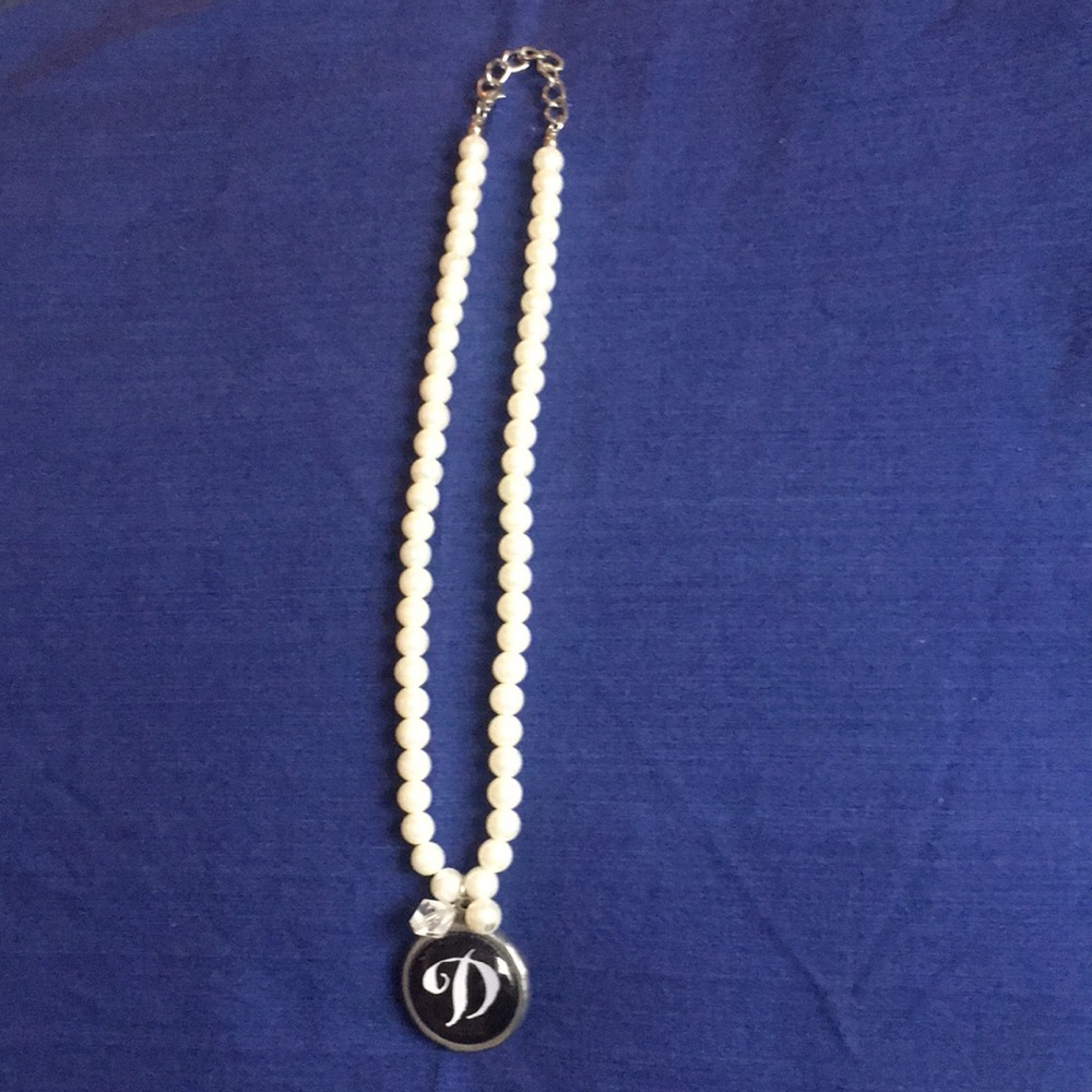 Pearl (faux) necklace with initial D